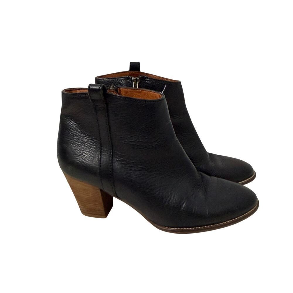 Madewell Billie Ankle Boots Womens Size 8 Black Leather Side Zip Block Heel